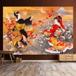 Magnifique Tenture Geisha symboles du Japon traditionnel