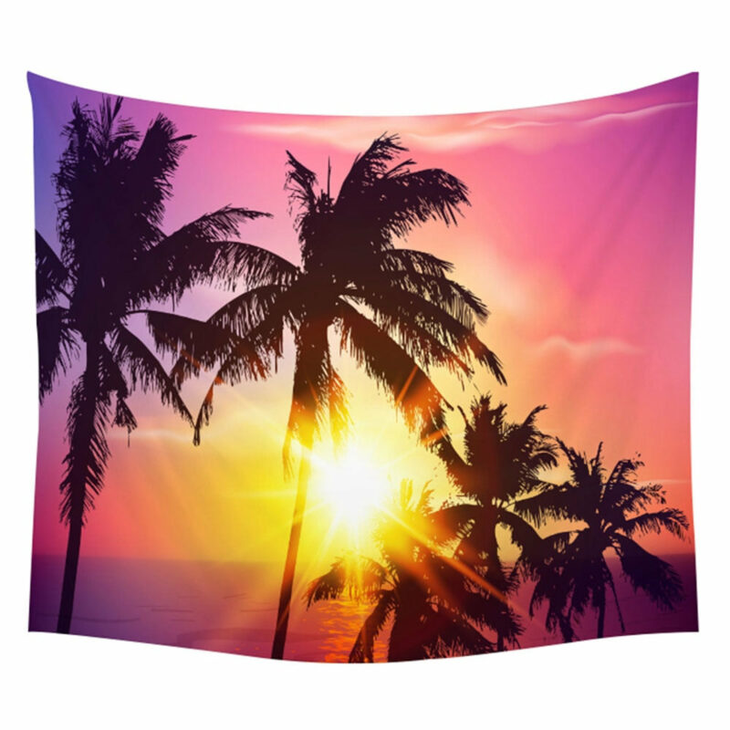 Tenture murale mer coucher de soleil palmier