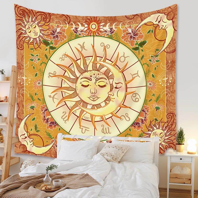 Tenture Mandala Constellation Astrologique Soleil et Lune