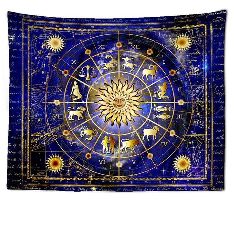 Tenture Murale Dorée Psychédélique Astrologie vue complète