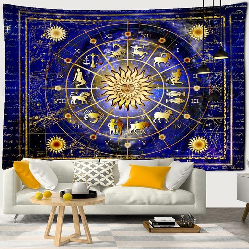 Tenture Murale Dorée Psychédélique Astrologie