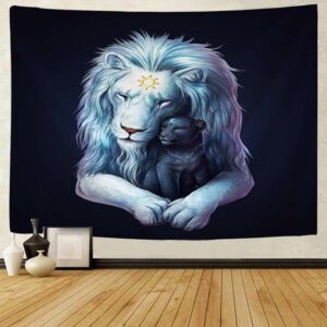 Tenture Psychédélique Lion Blanc et son Lionceau