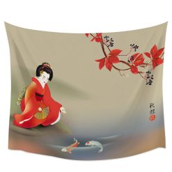 Tenture Japonaise Geisha et Carpes