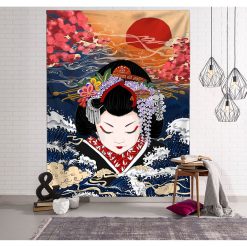 Tapisserie Murale Geisha Japonaise 130x152cm - Tenture Décorative Pour Chambre, Salon Ou Fête