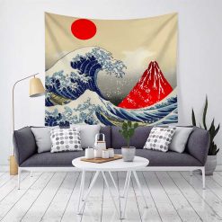 Tenture Murale Lever de Soleil Japonnais Grande Vague de Kanagawa