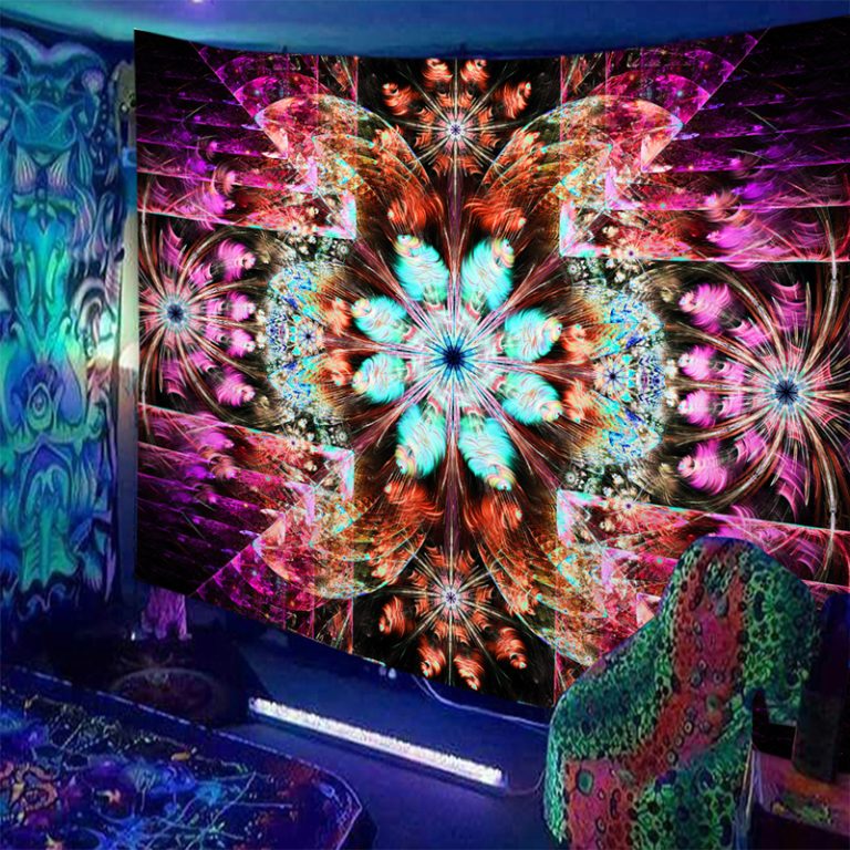 Tapisserie Murale Dragon Fungi Lumière Noire UV 150x200cm - Décor Psychédélique Pour Chambre Gamer, Salon, Fêtes - 100% Polyester