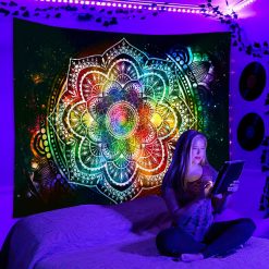 Tenture lumière noire - Mandala hippie powa