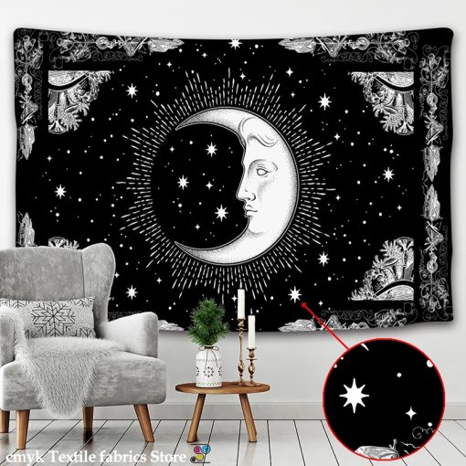 Tenture Murale Croissant de lune joufflu sur nuit étoilée