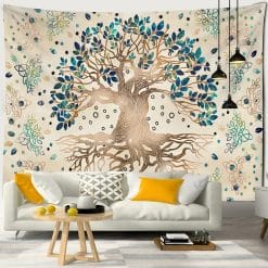 Tenture murale arbre de vie aux feuilles bleu vif