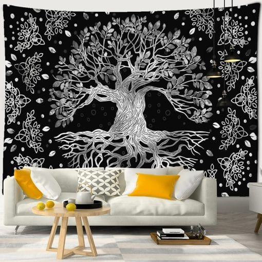 Tenture murale arbre de vie noir et blanc