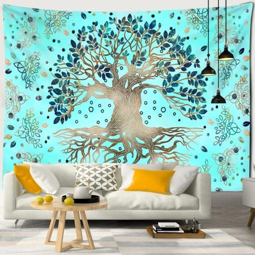 Tenture murale arbre de vie teintes de bleu