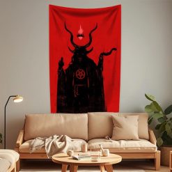 Tapisserie Murale Tête de Mort Rouge Occulte - Souveraineté des Ombres
