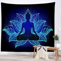 Tapisserie Murale Yoga Posture Vrksasana Chakras Lotus Fond Bleu