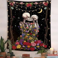 Tenture Murale Couple de Squelettes Romantique avec Roses