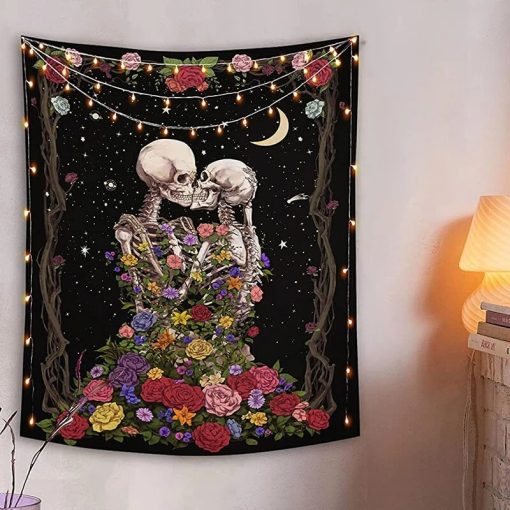 Tenture Murale Couple de Squelettes Romantique avec Roses gothique Romantique
