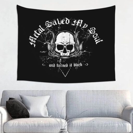 Tenture Murale Design Tête de mort Metal Saved My Life - 95x73 cm