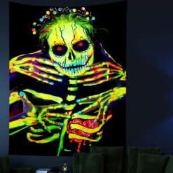 Tenture Murale Fantôme Squelette Fluo - effet lumière noir