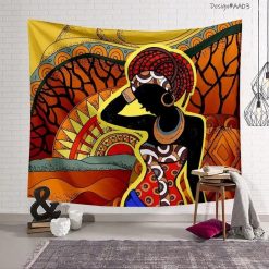 Tenture Murale Femme Africaine Tradionnelle et Soleil