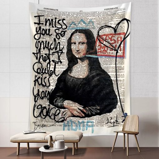 Tenture Murale Mona Lisa Design Graffitis - modèle blanc