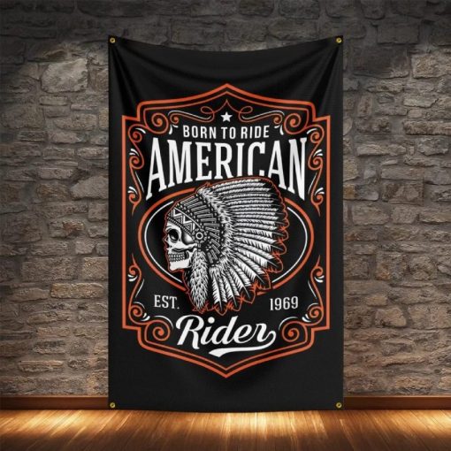 Tenture Murale Skull Biker Chef Indien Born To Ride American Biker