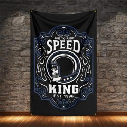 Tenture Murale Skull Biker Live To Ride Speed King