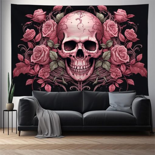 Tenture Murale Skull Éclat de Mort – Dialogue Floral avec l'Éphémère
