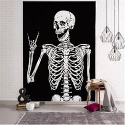 Tenture Murale Squelette Horn Heavy Metal Souriant