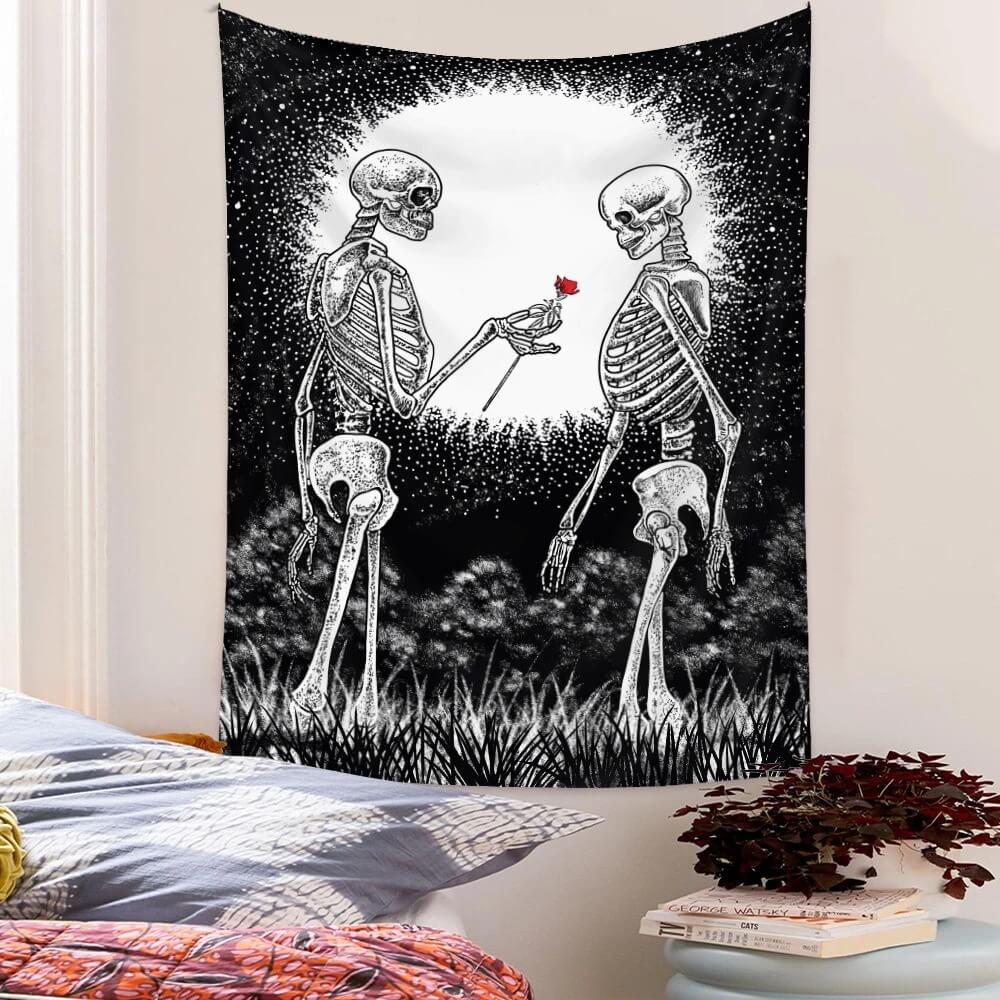 Tenture Murale Squelettes Amoureux au Clair de Lune