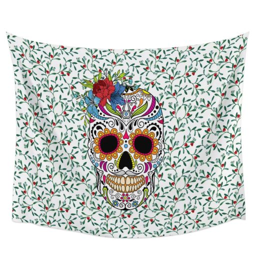 Tenture Murale Tête de Mort Crânes Méxicains Calavera Florale