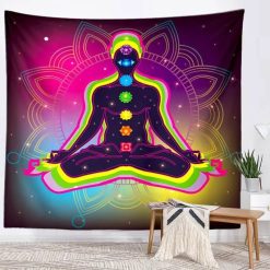 Tenture Murale Yoga Méditation Chakras Surlignements Chleureux et Fond Mandala