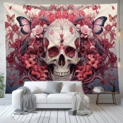 Tenture Murale Esprit Jardin Mystique avec Skull – Édition Roseraie Enchantée