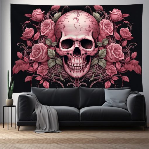 Tenturel Murale Skull Éclat de Mort – Dialogue Floral avec l'Éphémère