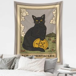 Tenture Murale Astrologie Carte Tarot Chat - As de Pentacles