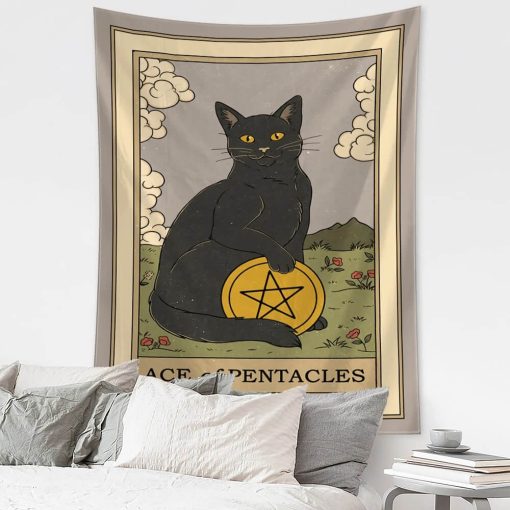 Tenture Murale Astrologie Carte Tarot Chat - As de Pentacles