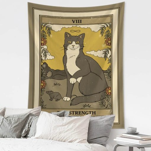 Tenture Murale Astrologie Carte Tarot Chat - La Force