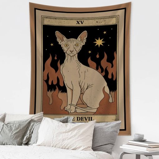 Tenture Murale Astrologie Carte Tarot Chat - Le Diable