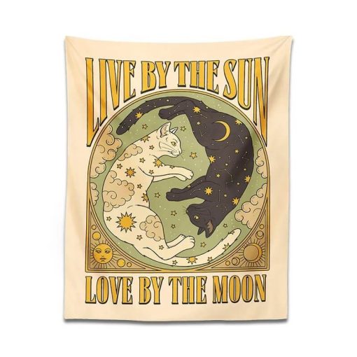 Tenture Murale Astrologie Chat - Live by the Sun, Love by the Moon