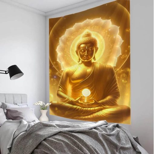 Tenture Murale Bouddha - Aura Dorée de Méditation