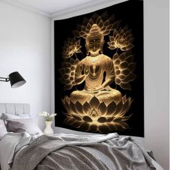 Tenture Murale Bouddha - Aura Dorée des Lotus Éternels