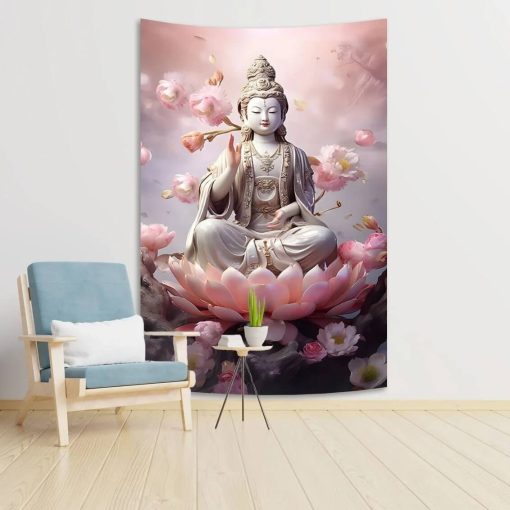 Tenture Murale Bouddha - Guan Yin Floraison Sereine