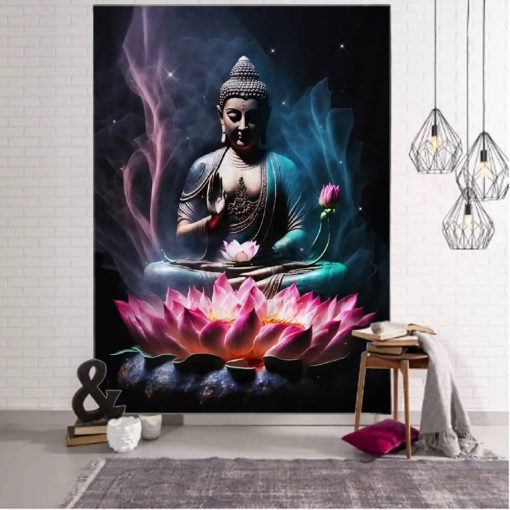 Tenture Murale Buddha - Lotus Mystique de Minuit