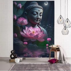 Tenture Murale Buddha - Lueur de Lotus au Clair de Lune