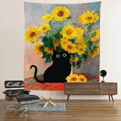 Tenture Murale Chat - Bouquet de Tournesols