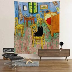 Tenture Murale Chat - Chat Noir dans la Chambre de Van Gogh