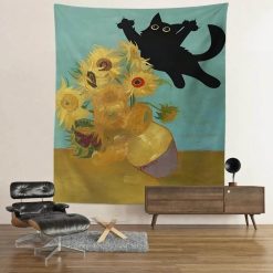 Tenture Murale Chat - Chat Noir et Tournesols