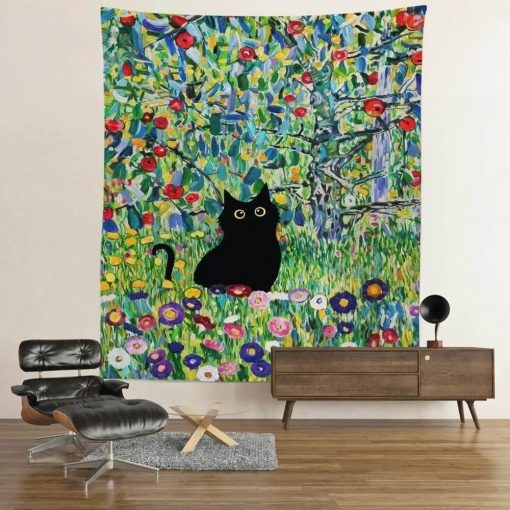 Tenture Murale Chat - Jardin Fleuri