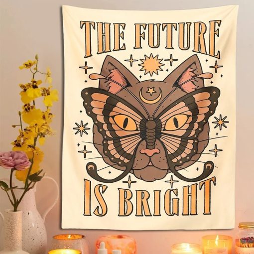 Tenture Murale Chat et Papillon - The Future is Bright