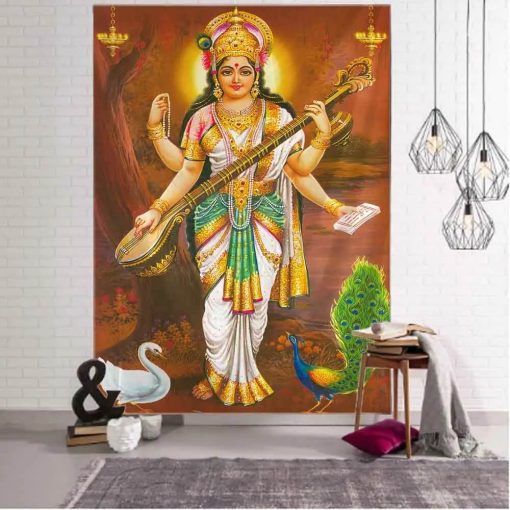 Tenture Murale Indienne Saraswati - Symphonie de la Sagesse