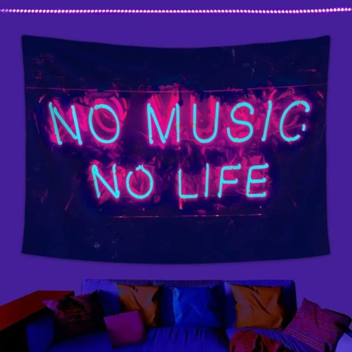 Tenture Murale Lumière Noire UV No Music No Life