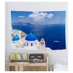 Tenture Murale Trompe-l'œil Paysage - Santorini en Bleu